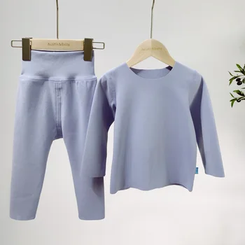 Bērnu Sleepwear Lien Tīrtoņa Krāsu Pidžamu Zēns Jumpsuit Pavasara Rudens Ziemas Kombinezonus Ar Garām Piedurknēm, Augsta Vidukļa Mazuļu Drēbes