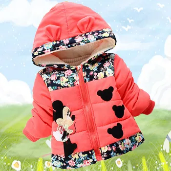 Bērnu valkāt kokvilnas mētelis zēns meitene kapuci jaka virsdrēbes Mickey Minnie karikatūra izšuvumi plus samta siltu mazuli kvalitātes apģērbi