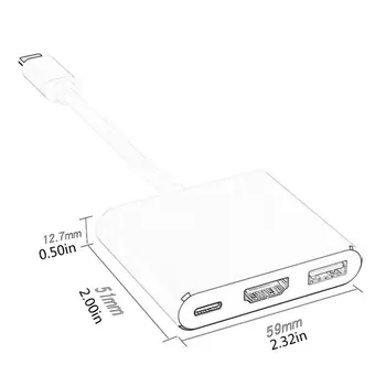 C tipa HDMI 4k 1080p 3in1 Pārveidotāja Adapteris USB C HDMI/USB 3.0/Type-C Alumīnija Macbook Pro datorā adapteri