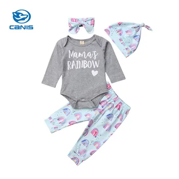 CANIS līdz 2018. gada Rudenī Jaundzimušajiem Bērniem, Baby Meitene Princese Romper Topi+Stulpiņi 4gab Varavīksnes Bebe Meiteņu Drēbes, Apģērbs, Apģērba Komplekts Gudrs