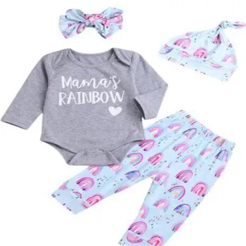 CANIS līdz 2018. gada Rudenī Jaundzimušajiem Bērniem, Baby Meitene Princese Romper Topi+Stulpiņi 4gab Varavīksnes Bebe Meiteņu Drēbes, Apģērbs, Apģērba Komplekts Gudrs
