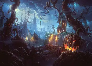 Capisco fonu fotogrāfija studija tumšo burvju pils terora meža Ķirbju mākonis Halloween fons, photocall