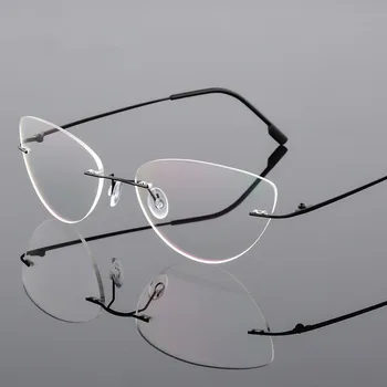 Cat eye stila salokāms ultra-light atmiņas titāna sakausējuma bezrāmju tuvredzība brilles rāmis vīriešiem un sievietēm, optiskās brilles rāmis