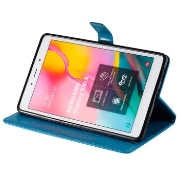 Cat jaunas Koka Krāsas PU Leather Case For Samsung Galaxy Tab 8.0 2019 SM-T290 SM-T295 Segtu Ar Karšu Slots Tablete Gadījumā+filma+pildspalva