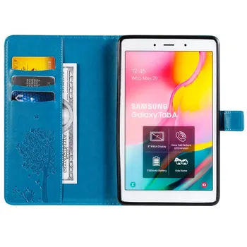 Cat jaunas Koka Krāsas PU Leather Case For Samsung Galaxy Tab 8.0 2019 SM-T290 SM-T295 Segtu Ar Karšu Slots Tablete Gadījumā+filma+pildspalva