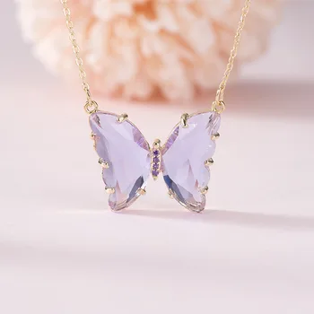 Caurspīdīgs crystal Butterfly Kaklarota Sievietēm-Rotaslietas Šarmu Kristāla Kulons Meitene Dāvanu