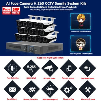CCTV Kameras Drošības Sistēmas 16CH DVR VRR Video Novērošanas Sistēmas 5MP AHD Āra Ūdensizturīgs CCTV Kamera Nakts Redzamības Sistēma