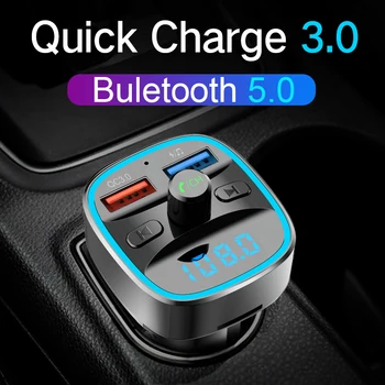 CDEN Bluetooth 5.0 Uztvērējs FM Raidītājs USB Flash Drive / TF Kartes Auto MP3 Mūzikas Atskaņotājs, brīvroku Zvanu USB QC3.0 Auto Lādētāju