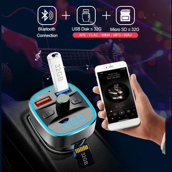 CDEN Bluetooth 5.0 Uztvērējs FM Raidītājs USB Flash Drive / TF Kartes Auto MP3 Mūzikas Atskaņotājs, brīvroku Zvanu USB QC3.0 Auto Lādētāju