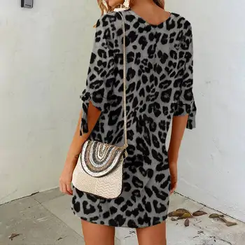 Celmia Vintage Vasaras Kleita Sievietēm Leopards Drukāt Beach Vestidos Pusi Piedurknēm Gadījuma Zaudēt Mini Puse Bohēmijas Sundress Plus Size 7