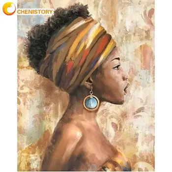 CHENISTORY Krāsošana Ar Numuriem Pieaugušajiem Āfrikas Sieviete, Attēls Attēlā Roku darbs 40x50cm Kadru Audekla Mājas Mākslas Unikālu Dāvanu