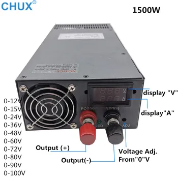 CHUX 0-12V 15V 24V 36V 48V 60V 72V 80V 90V 100V AC DC, LED displejs, pārslēdzama Strāvas Padeve 1000W 1200W 1500W