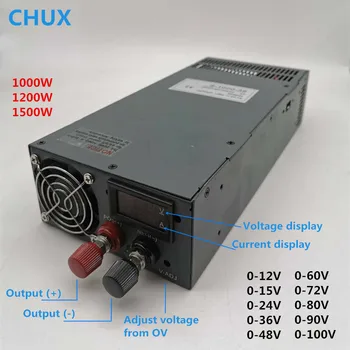 CHUX 0-12V 15V 24V 36V 48V 60V 72V 80V 90V 100V AC DC, LED displejs, pārslēdzama Strāvas Padeve 1000W 1200W 1500W