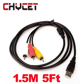 Chycet USB2.0 Vīrietis Uz 3 RCA Male Composite Audio, Video, USB, LAI AV Converter Adaptera Kabeli DVR Datu Kabeli 5Ft 1,5 M Speaker