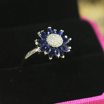 Classic Blue Daisy Ziedu Gredzens Sieviešu Bijoux Kāzu Joslās Bruģēt CZ Kristāla Saderināšanās 925 Anillos Sudraba Gredzens Indijas Rotaslietas