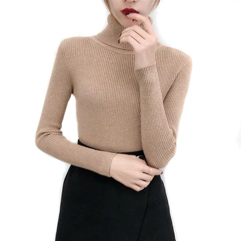 Comfy Augstu Uzrullētu Apkakli Džemperis Sievietēm Korejiešu Stila Džemperis Džemperis Ziemas Top Trikotāžas Džemperis Pull Femme