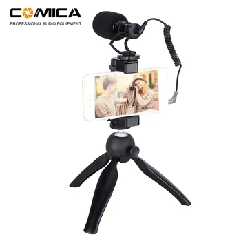 CoMica Cardioid Virziena Bise Video Mikrofons Video Rig Komplektu ar Tālruņa Turētājs Mini Statīvu iPhone/Samsung/Huawei mic