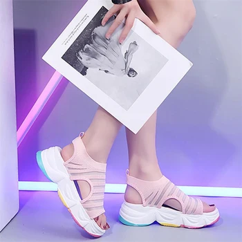 COOTELILI Sieviešu Vasaras Sandales Sandales Papēža Augstums 5cm Modes Kurpes Platformas Sandales Jaunas Modes Varavīksnes Vienīgais Sandales Paslīdēt Uz