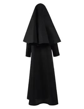 Cossky Sieviešu Halloween Šausmu Kostīmu Mūķene Māsa Irēne Cosplay Melnā Vienotu Tērpu Apģērbs Pilns Komplekts