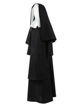 Cossky Sieviešu Halloween Šausmu Kostīmu Mūķene Māsa Irēne Cosplay Melnā Vienotu Tērpu Apģērbs Pilns Komplekts