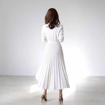 Cotday V-veida Kakla Vērtnes Augsta Vidukļa Stilīgu Sieviešu Apģērbu 2020 Rudens Ziemas Modes Sexy Vērtnes garām Piedurknēm Adīt Kroku Kleita