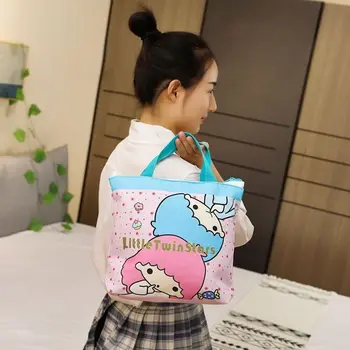 Cute Karikatūra maz dvīņu zvaigznes Studentu pusdienas kaste soma portatīvo pusdienas maisā biroja darbinieks ar rīsiem soma sabiezējums rokas soma