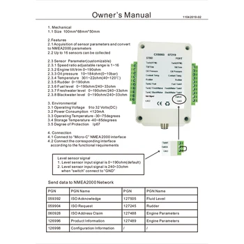 CX5003 Dual Channel NMEA2000 Converter /N2K Converter 0-190 ohm collecte Ūdens temperatūra, Degvielas līmeņa sensoru līdz 18 sensori
