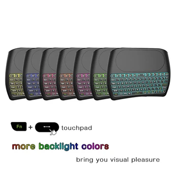 D8 Mini Krāsains Apgaismojums Bezvadu Tastatūru, Gaisa Pele Touchpad par Smart TV Mini Tastatūru Bezvadu Apgaismojums ar Skārienpaneli