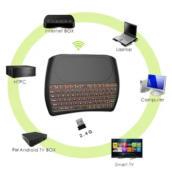 D8 Mini Krāsains Apgaismojums Bezvadu Tastatūru, Gaisa Pele Touchpad par Smart TV Mini Tastatūru Bezvadu Apgaismojums ar Skārienpaneli