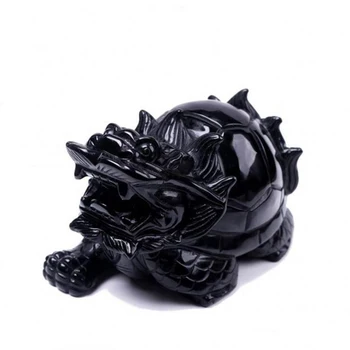 Dabas Black Obsidian Dragon Bruņurupucis Rotājumi Ķīna Fengshui Kvarca Kristāls Bruņurupuča aizsardzība Bagātību Laimīgs Statuja Amatu Mājas apdare