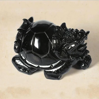 Dabas Black Obsidian Dragon Bruņurupucis Rotājumi Ķīna Fengshui Kvarca Kristāls Bruņurupuča aizsardzība Bagātību Laimīgs Statuja Amatu Mājas apdare