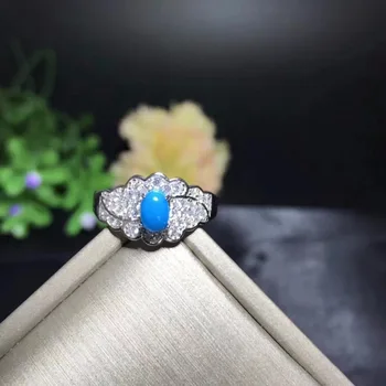 Dabas zilā tirkīza gredzenu, reti dārgakmeņi, izsmalcinātu stilu, 925 sterling sudraba, dāmas ekskluzīvas gredzens