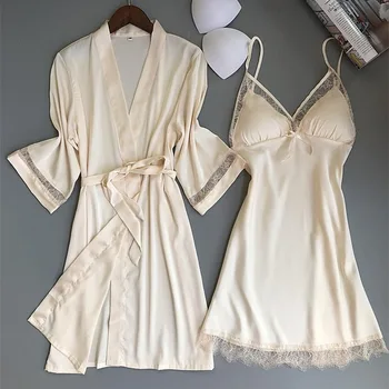 Daeyard Zīda Kimono, Peldmētelis Sievietēm, Līgava, Līgavas Kāzu Tērpu Komplekts Sexy Mežģīņu Apdari Sleepwear Ikdienas Mājas Drēbes Naktsveļu