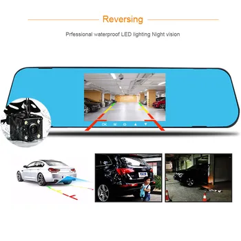Dash cam dash kamera automašīnas dvr dual objektīvs atpakaļskata spogulis automātisks dashcam ieraksti registrator automašīnas video full hd transportlīdzekļa automašīnas cam