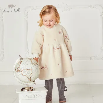 DB15852 dave bella ziemas baby meitenes ziedu drukas kleita bērnu modes puse kleita bērnu modes kleita