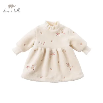 DB15852 dave bella ziemas baby meitenes ziedu drukas kleita bērnu modes puse kleita bērnu modes kleita