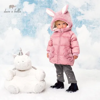 DBM15619 dave bella ziemas baby meitenes modes karikatūra kapuci uz leju mētelis bērniem 90% baltas pīles uz leju, polsterēta jaka kids