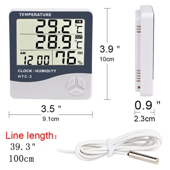 Digitālo Termometru, Higrometru, Elektroniskās LCD Temperatūras un Mitruma Mērītājs Laika apstākļu Stacijas Iekštelpu Āra Pulkstenis HTC-2