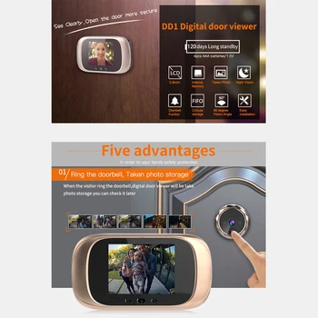 Digitālās Durvju Video Peephole Fotokameras Akumulatoru Powered Durvju Skatītāju ar Nakts Redzamības Kamera Ilgu Gaidīšanas Mājas, Dzīvokļu Drošības
