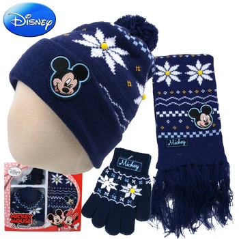 Disney Mickey Saldēti Princese Bērni 3/gab, cepure, šalle, cimdi rudens un ziemas sabiezējums silta adīta šalle piemērota 3-10
