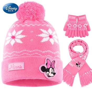Disney Mickey Saldēti Princese Bērni 3/gab, cepure, šalle, cimdi rudens un ziemas sabiezējums silta adīta šalle piemērota 3-10