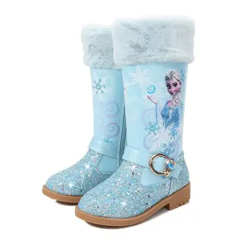 Disney Princese Elza Gari Zābaki Meitenēm augstpapēžu Rudens Un Ziemas Siltos Zābakus Bērniem Vizuļi Sniega Kurpes Saldēti Zābaki