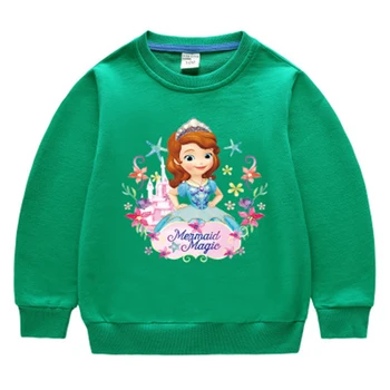 Disney Princess Sophia Iespiesti sporta Krekls Pavasarī un Rudenī tīrtoņa Krāsu Karikatūra Tīras Kokvilnas sporta Krekls Bērniem