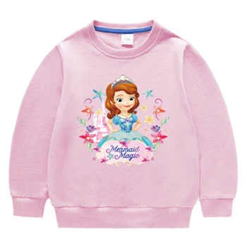 Disney Princess Sophia Iespiesti sporta Krekls Pavasarī un Rudenī tīrtoņa Krāsu Karikatūra Tīras Kokvilnas sporta Krekls Bērniem