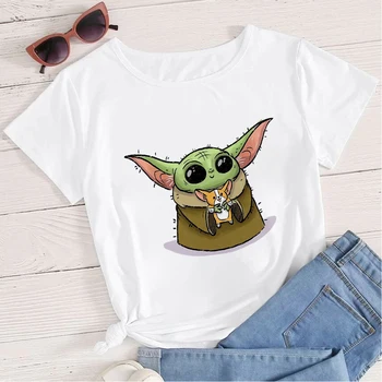 Disney Super Cute Baby Yoda Sieviešu T krekls Mandalorian Smieklīgi Maz Puisis Krievijas футболка женская Plus Lieluma Ir 2021. Harajuku Vasaras