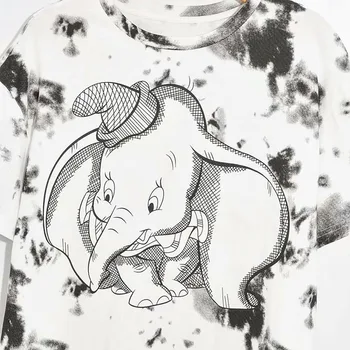 Disney T-Krekls Harajuku Dumbo Zilonis Karikatūra Izdrukāt kaklasaišu krāsošanas Īsām Piedurknēm Vintage Sieviešu T-Krekls Kokvilnas Gadījuma Sieviešu t-veida Topi