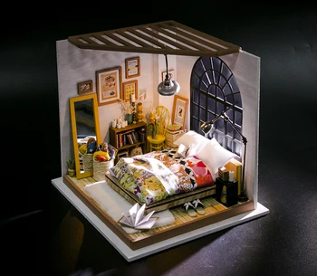 DIY Leļļu Nams Alises Sapņains Guļamistaba Bērniem Pieaugušo Miniatūras Koka Namiņš Modeļu Veidošanas Komplekti, Rotaļlietas, DG107