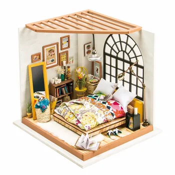 DIY Leļļu Nams Alises Sapņains Guļamistaba Bērniem Pieaugušo Miniatūras Koka Namiņš Modeļu Veidošanas Komplekti, Rotaļlietas, DG107