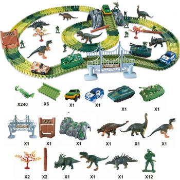 DIY Samontētas Trases Elektronisko Dzelzceļa Automašīnu Rotaļlietas Dinozauru Plastmasas Līkums Elastīgu Dzelzceļa Sliežu Sacīkšu Rotaļlietas Bērniem Dāvanu