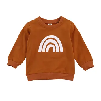 Drukas Bērnu Bērnu Bērnu Bērnu Meitene Kokvilnas Karikatūra Varavīksnes garām Piedurknēm ar Mežģīņu T-krekls Top Sweatershirt Drēbes 2-6 Gadiem